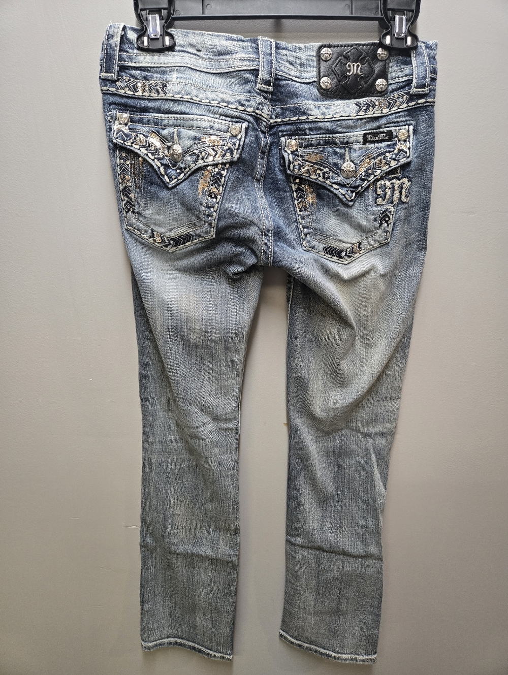 Miss Me Womens Size 28 Denim Straight Jeans Embellished Rhinestones Y2k Light - Picture 2 of 8